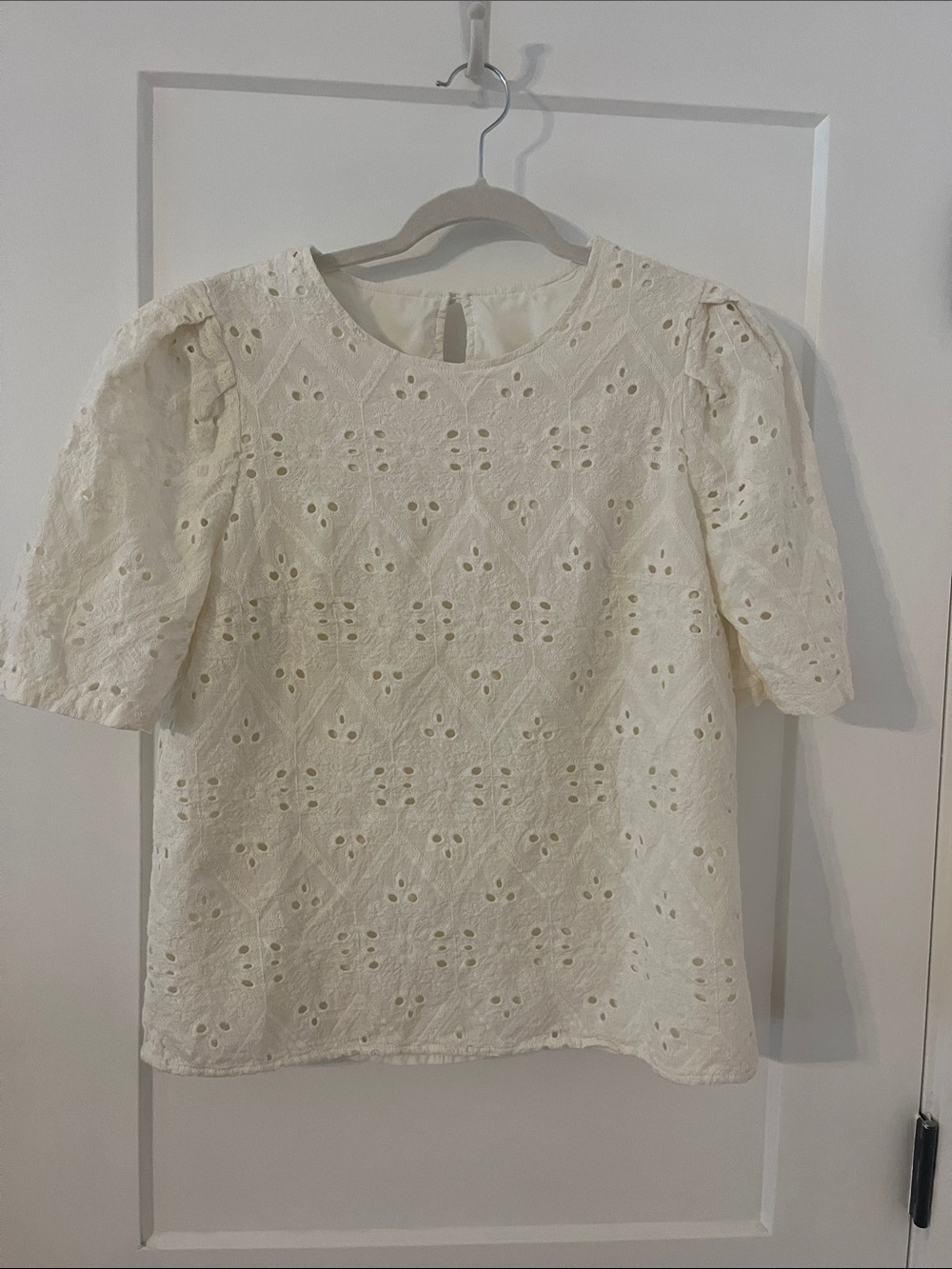 Cream Eyelet Puff Sleeve Blouse 100 percent cotton